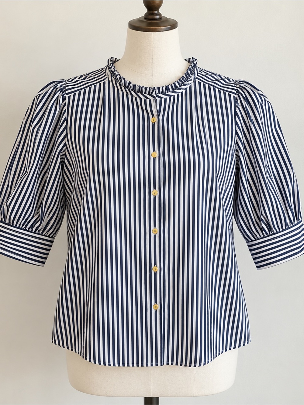 Tommy Hilfiger Navy and White Striped Cotton Button-Up Blouse XL NWOT